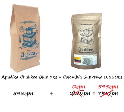 Арабіка 100% Chakkee Blue 1 кг + Colombia Supremo 0,250 кг copy_copy_9 фото